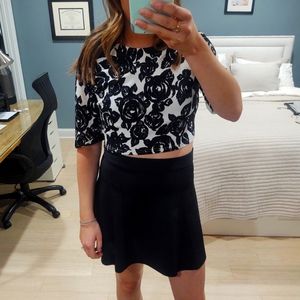 Lucca Black and Floral Crop Top Short Sleeve S